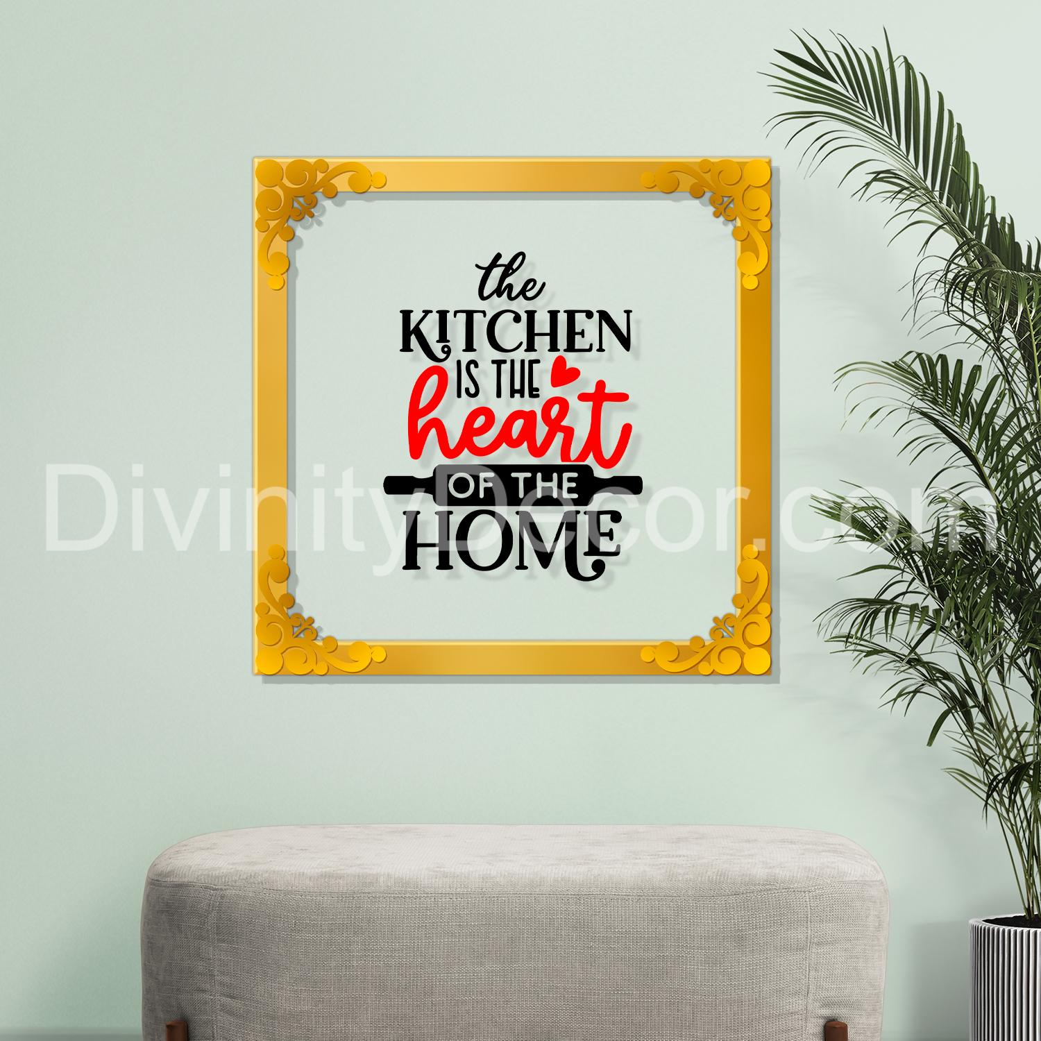 Kitchen is the heart of the home Golden Plaque for Gifting, Wall Decor Clear UV print with Golden Border-101