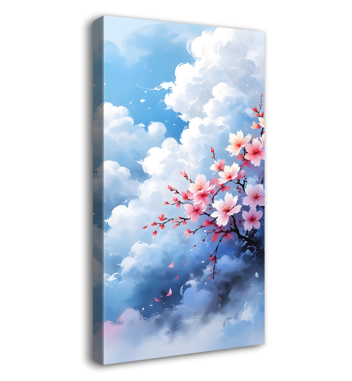 Clouds with beautiful pink flowers textured painting Canvas Painting - Nature Art -V-101