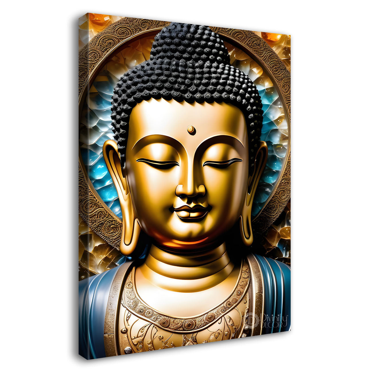 Golden buddha with blue chakra painting  - Buddha-V-101