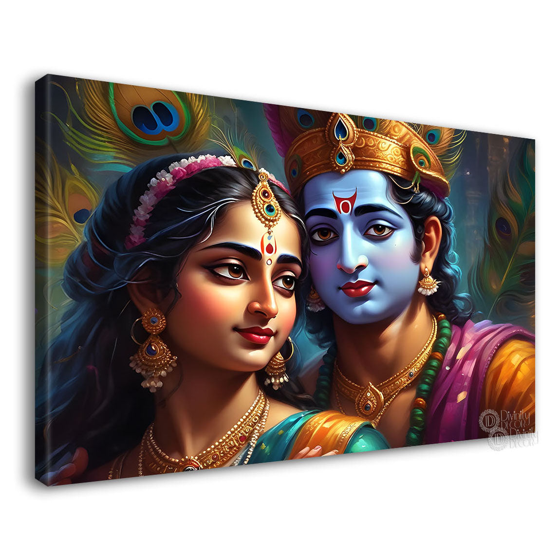 Krishna and Radha with peacock feathers painting Canvas Painting - Design - Krishna-102