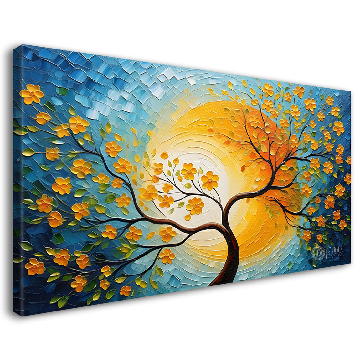 Orange flower tree in textured modern art - Design - Tree-102