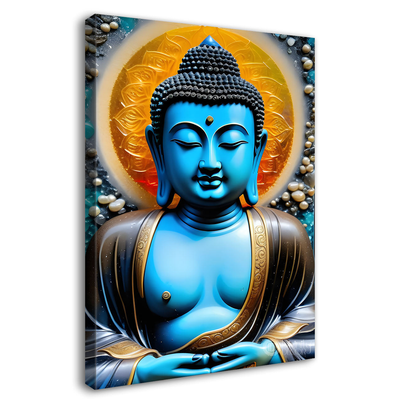 Blue buddha with orange chakra painting - Buddha-V-102