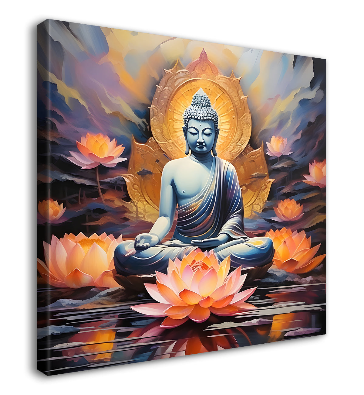 White Buddha painting with lotus flower 24x24 inch Buddha-S-102