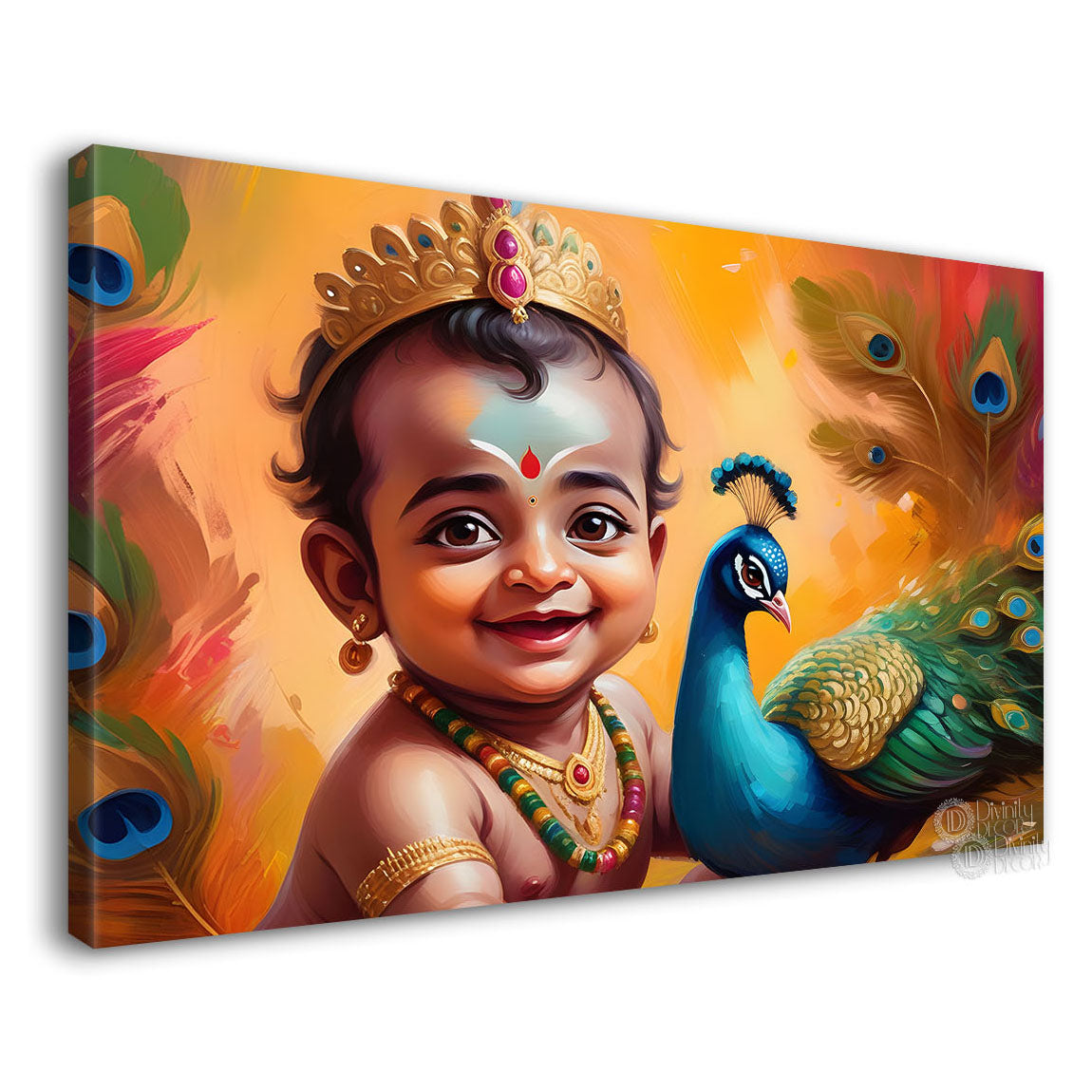 Little Krishna with peacock painting Canvas Painting - Design - Krishna-103