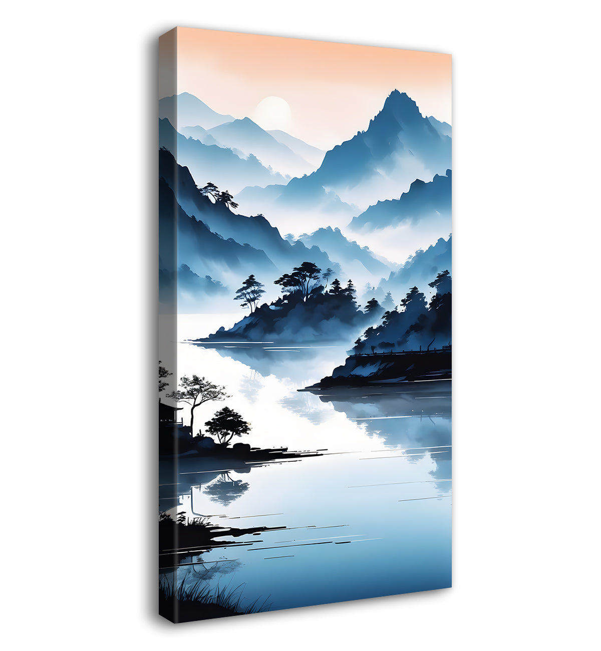 Mountains with lake in water colour painting Canvas Painting - Nature Art -V-103