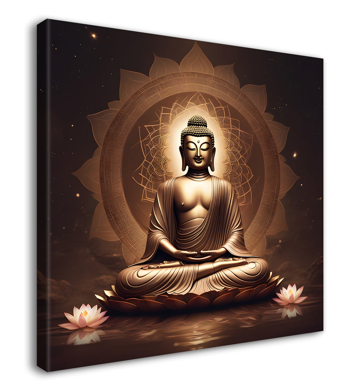 Buddha Painting Dark Brown Theme with Lotus 24x24 inch Buddha-S-103