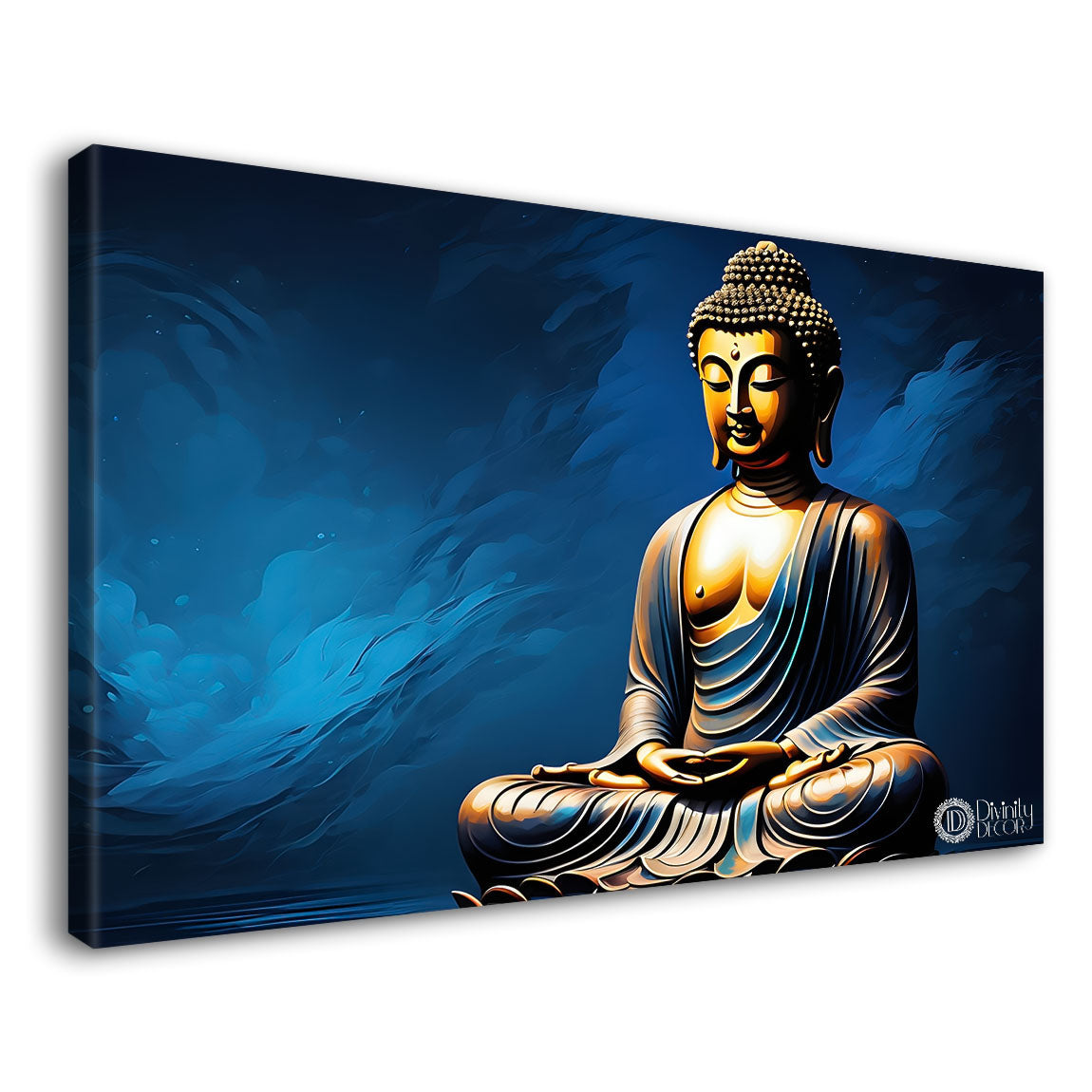Golden buddha in blue textured background painting Canvas Wall Painting - Buddha-103