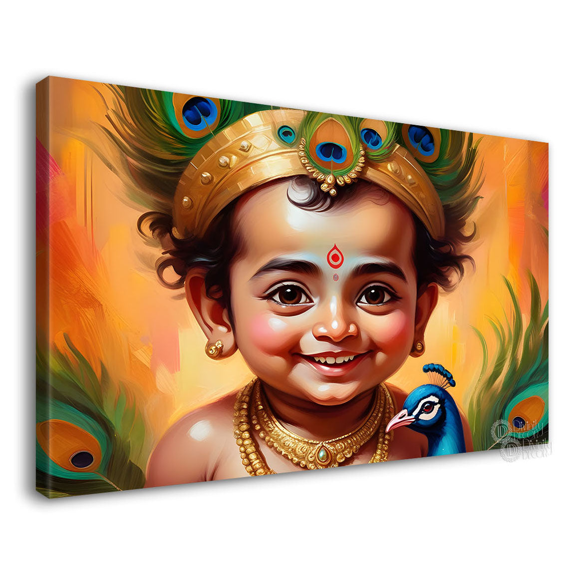 Little Krishna with peacock painting Canvas Painting - Design - Krishna-104