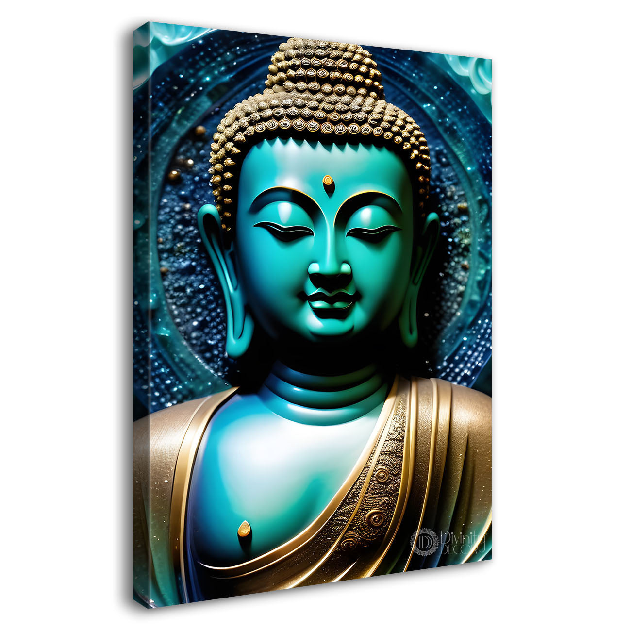 Blue buddha with blue textued painting - Buddha-V-104