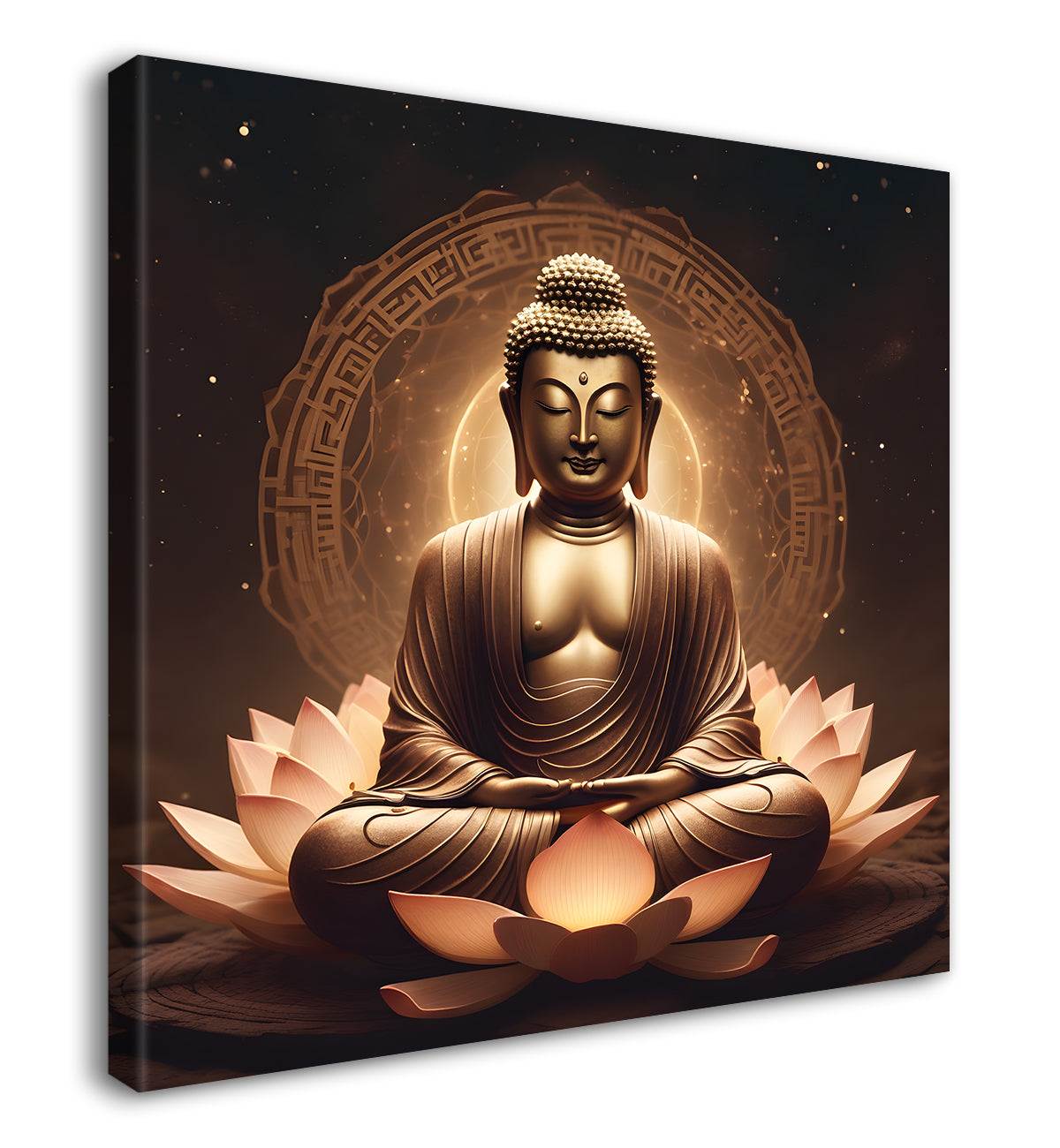 Buddha Painting Dark Brown Theme with Lotus 24x24 inch Buddha-S-104