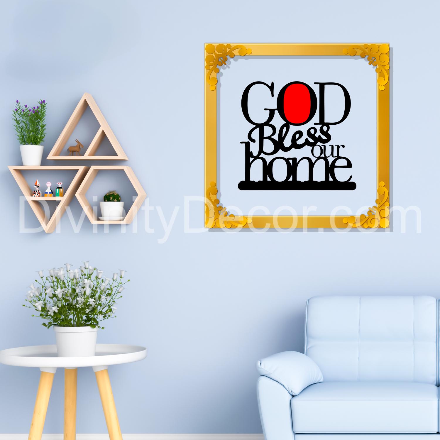 God bless home Golden Plaque for Gifting, Wall Decor Clear UV print with Golden Border-105