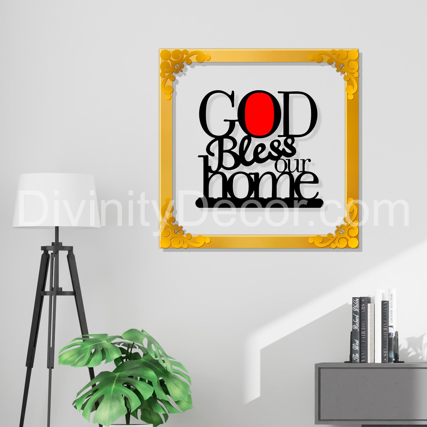 God bless home Golden Plaque for Gifting, Wall Decor Clear UV print with Golden Border-105