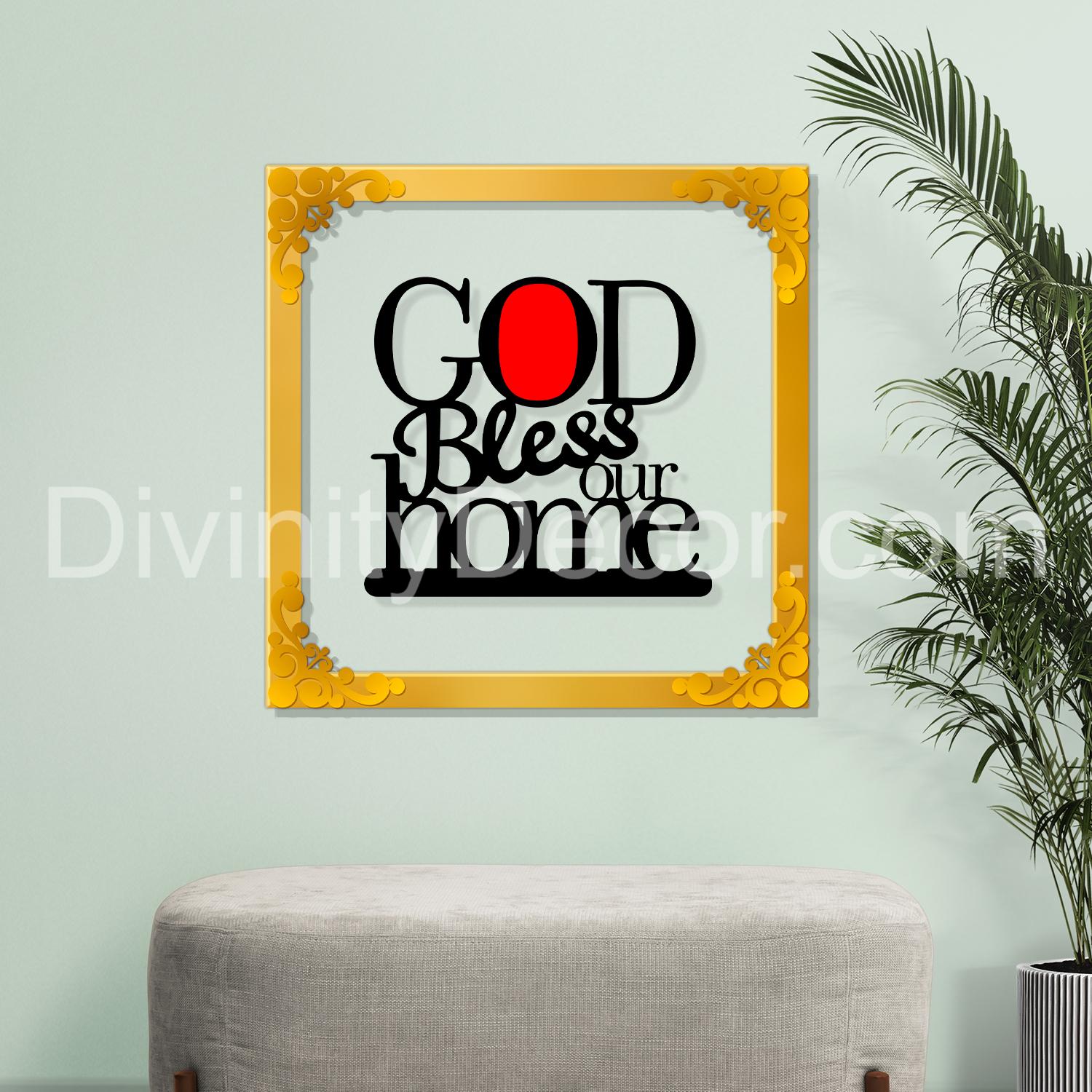 God bless home Golden Plaque for Gifting, Wall Decor Clear UV print with Golden Border-105