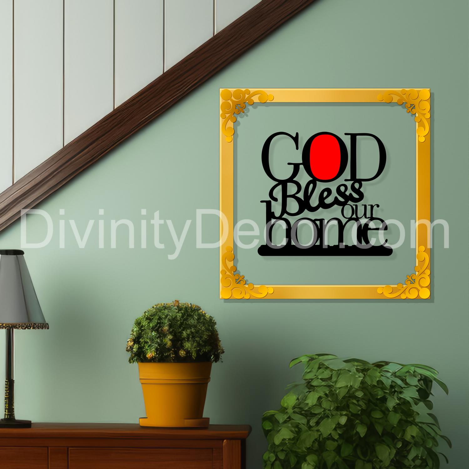 God bless home Golden Plaque for Gifting, Wall Decor Clear UV print with Golden Border-105