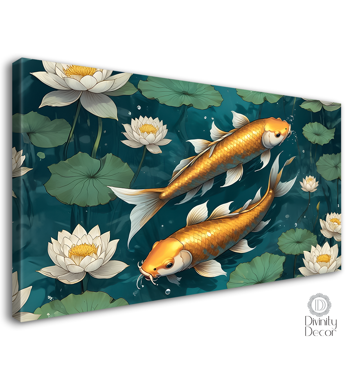 Two gold fishes in the pond textured art - Design - Animal -105