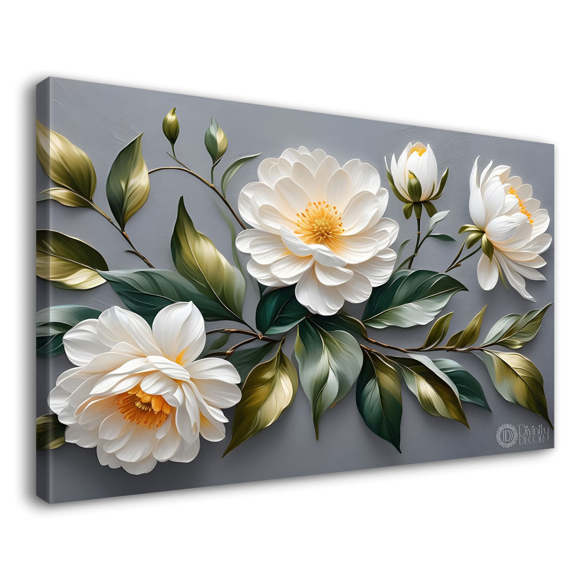 White flowers with grey textured painting- Design - Flower-105
