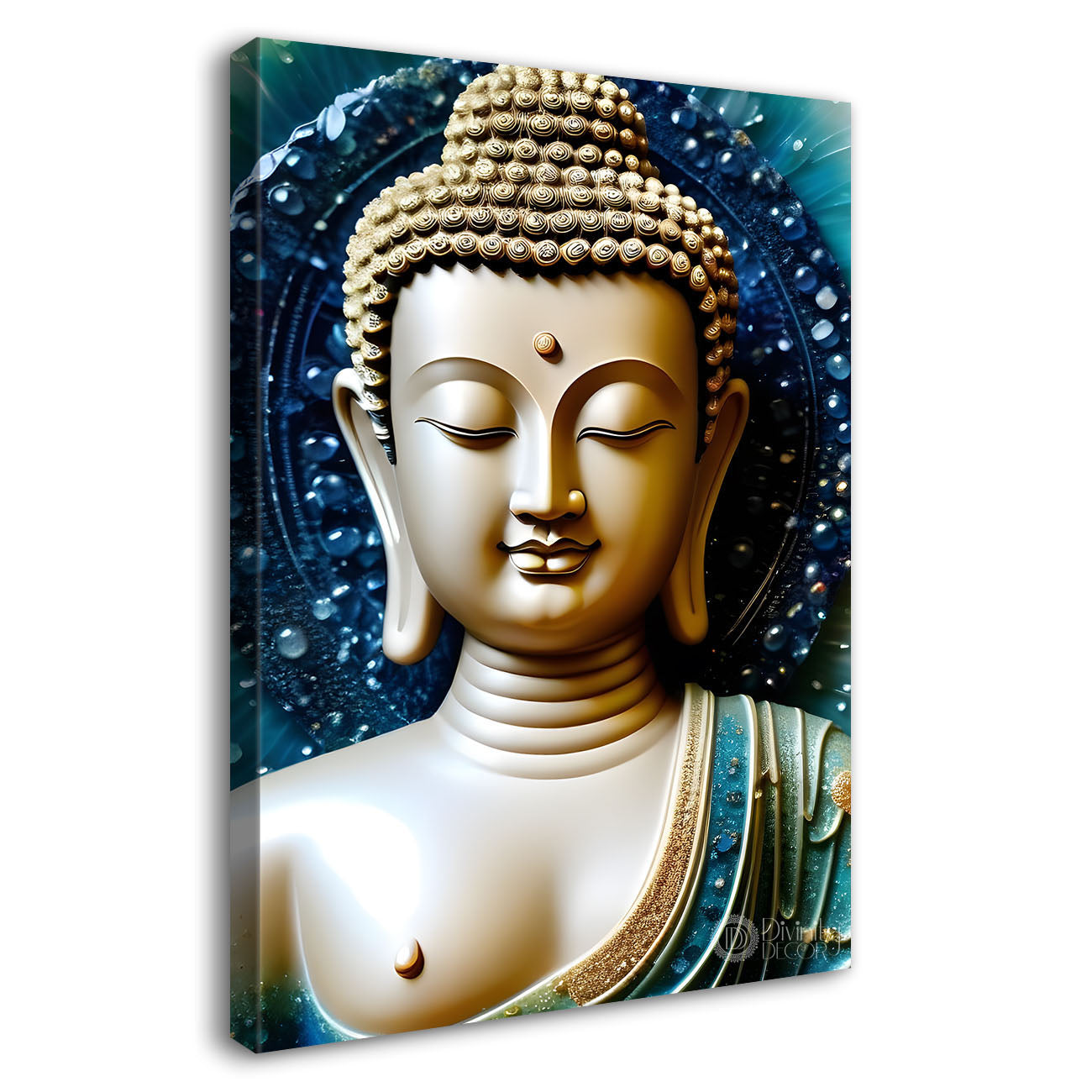 White buddha with blue background painting - Buddha-V-105