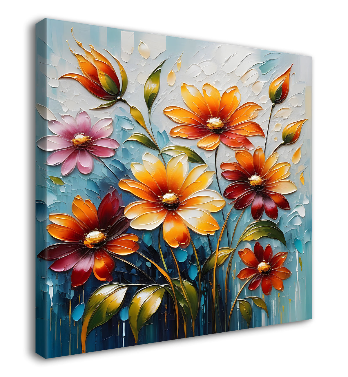 Orange flowers in grey textured painting - Flower-S-105
