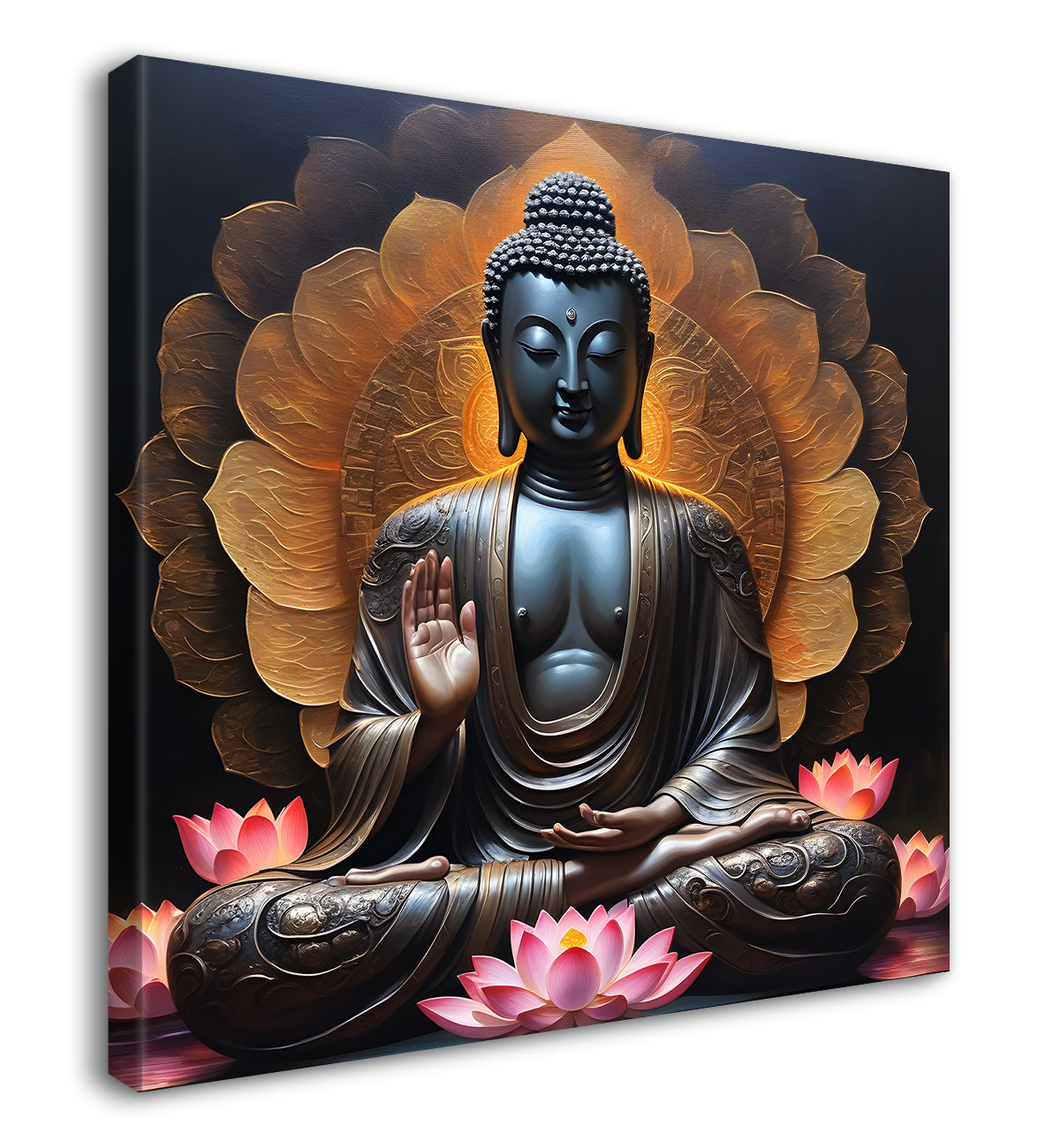 Buddha Painting Dark Brown Theme with Lotus 24x24 inch Buddha-S-105