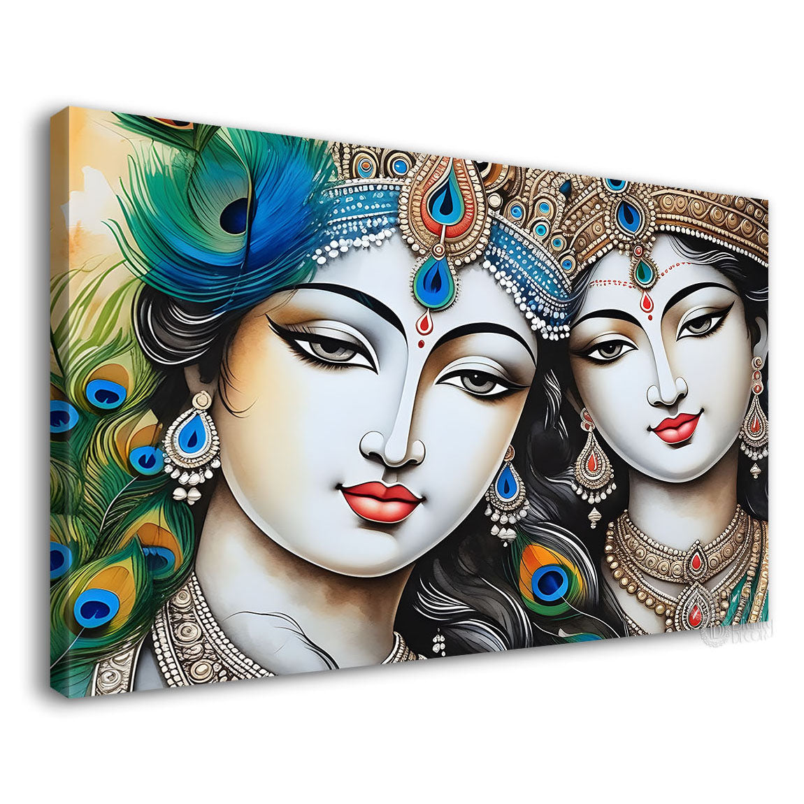 Krishna and Radha with peacock feathers painting Canvas Painting - Design - Krishna-106