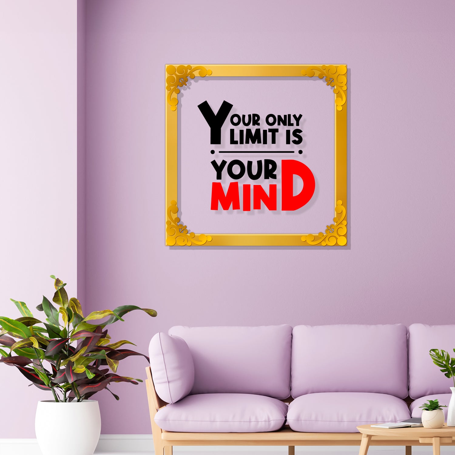 Your only limit is your mind Golden Plaque for Gifting, Wall Decor Clear UV print with Golden Border-106