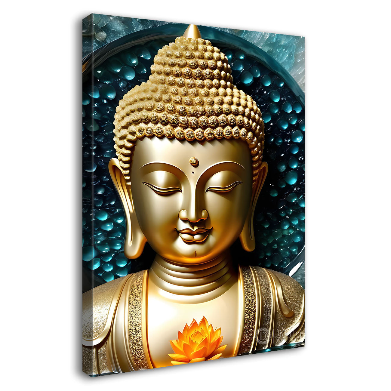 Golden buddha with blue background painting - Buddha-V-106