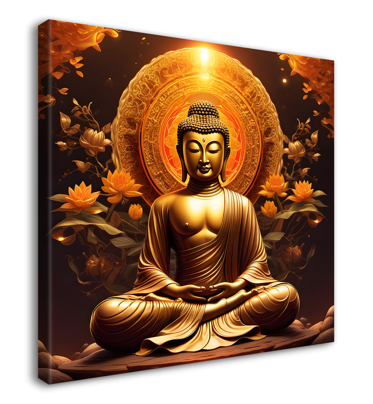 Buddha Painting Dark Brown Theme with Lotus 24x24 inch Buddha-S-106