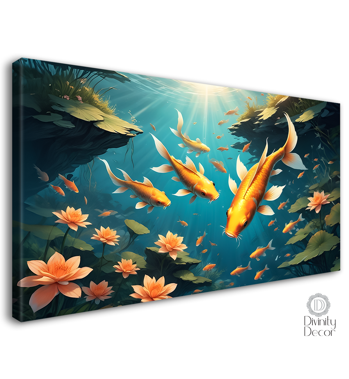 Gold fishes in the pond in textured art. - Design - Animal -106