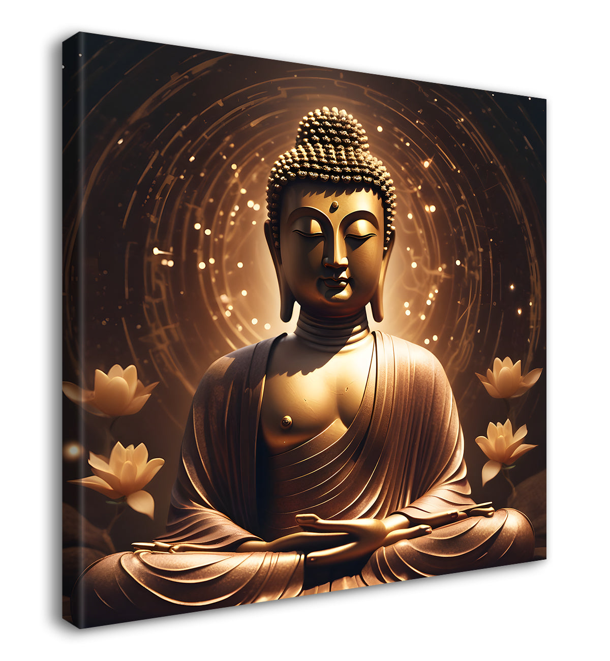 Buddha Painting Dark Brown Theme with Lotus 24x24 inch Buddha-S-107
