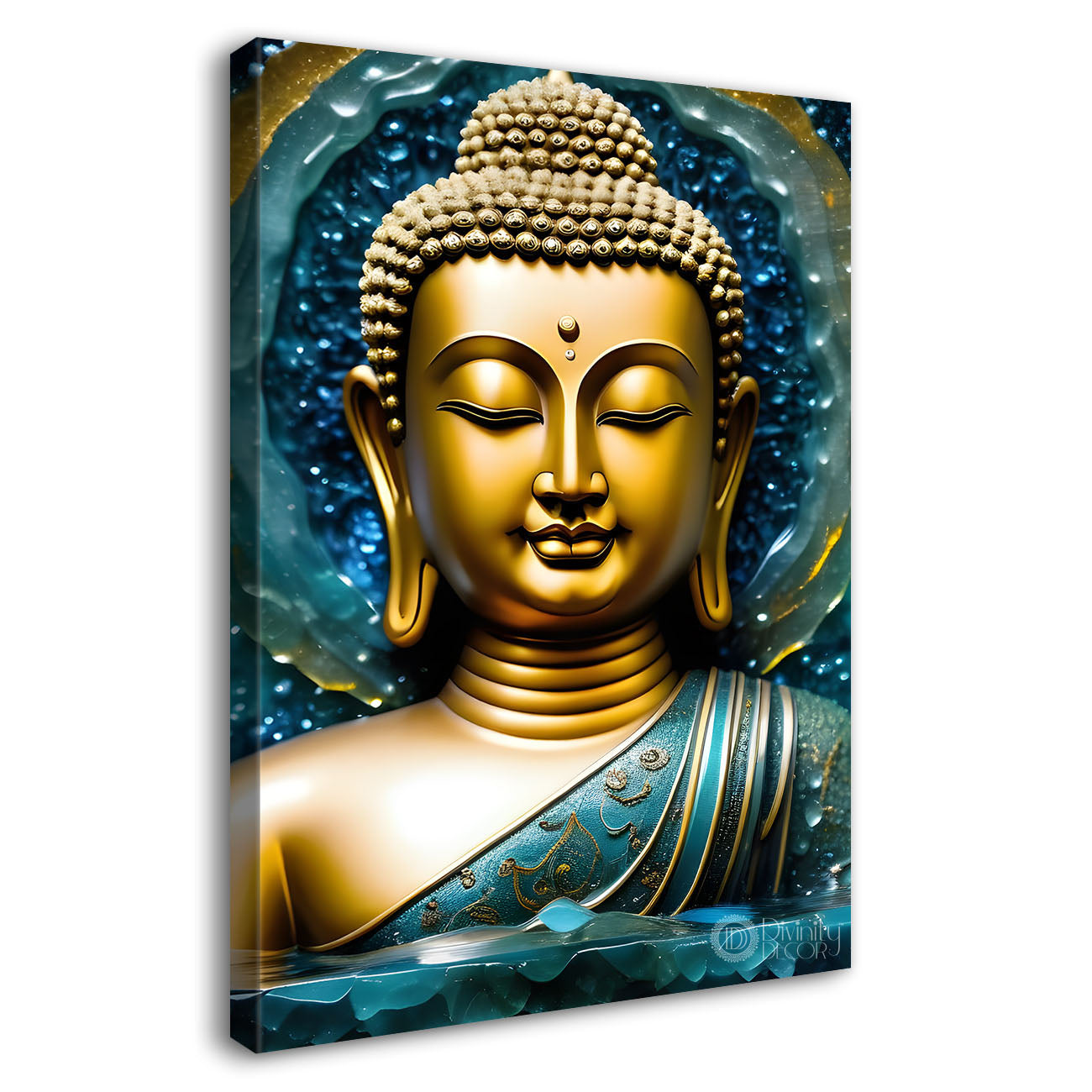 Golden buddha with blue background painting - Buddha-V-107