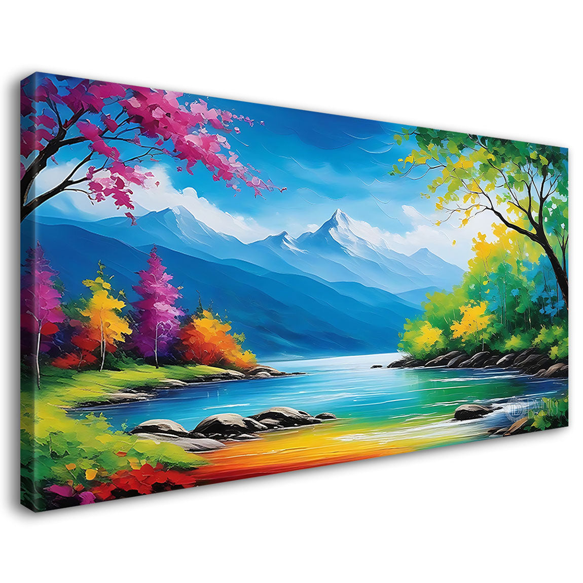 Mountains with trees in textured painting Canvas Painting - Nature Art -107