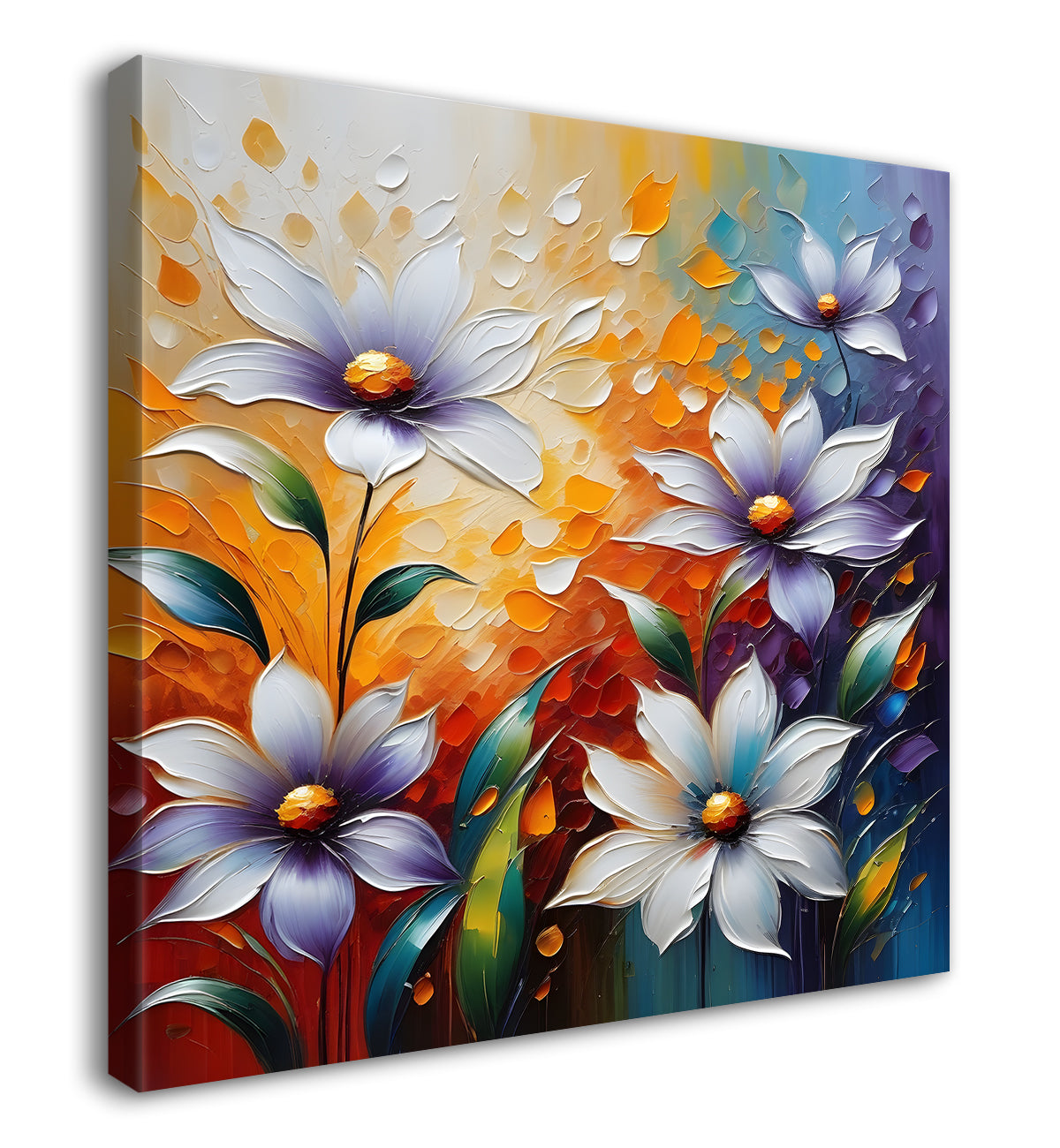 Purple flowers in yellow textured paitning - Flower-S-107