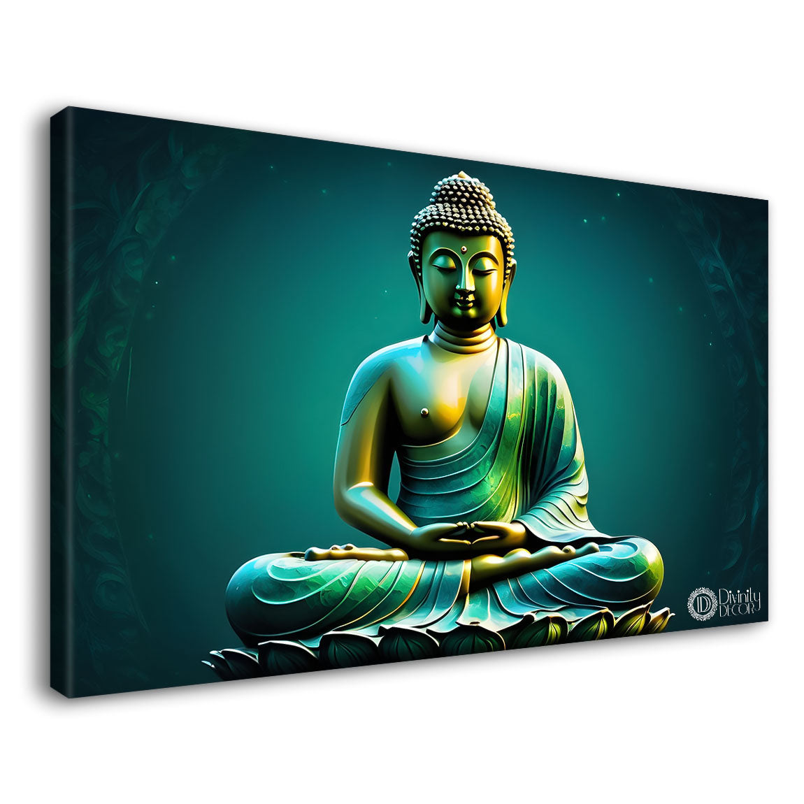 Golden buddha in green textured painting Canvas Wall Painting - Buddha-107
