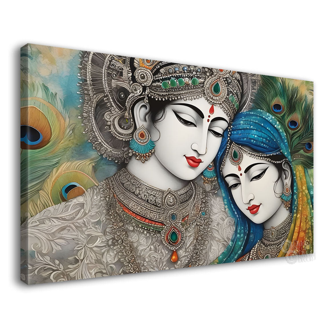 Krishna and Radha with peacock feathers painting Canvas Painting - Design - Krishna-108