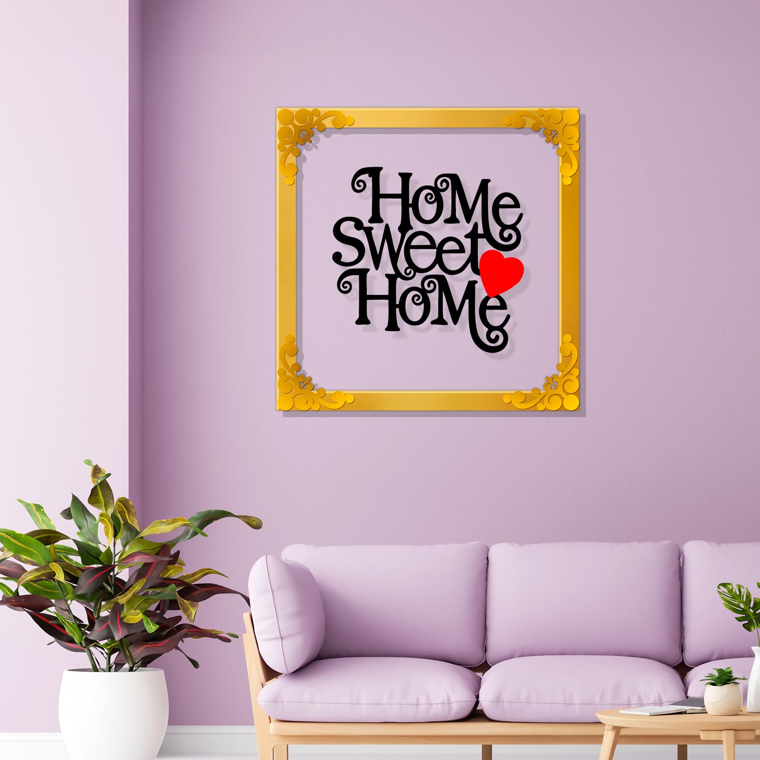 Home sweet home Golden Plaque for Gifting, Wall Decor Clear UV print with Golden Border-108