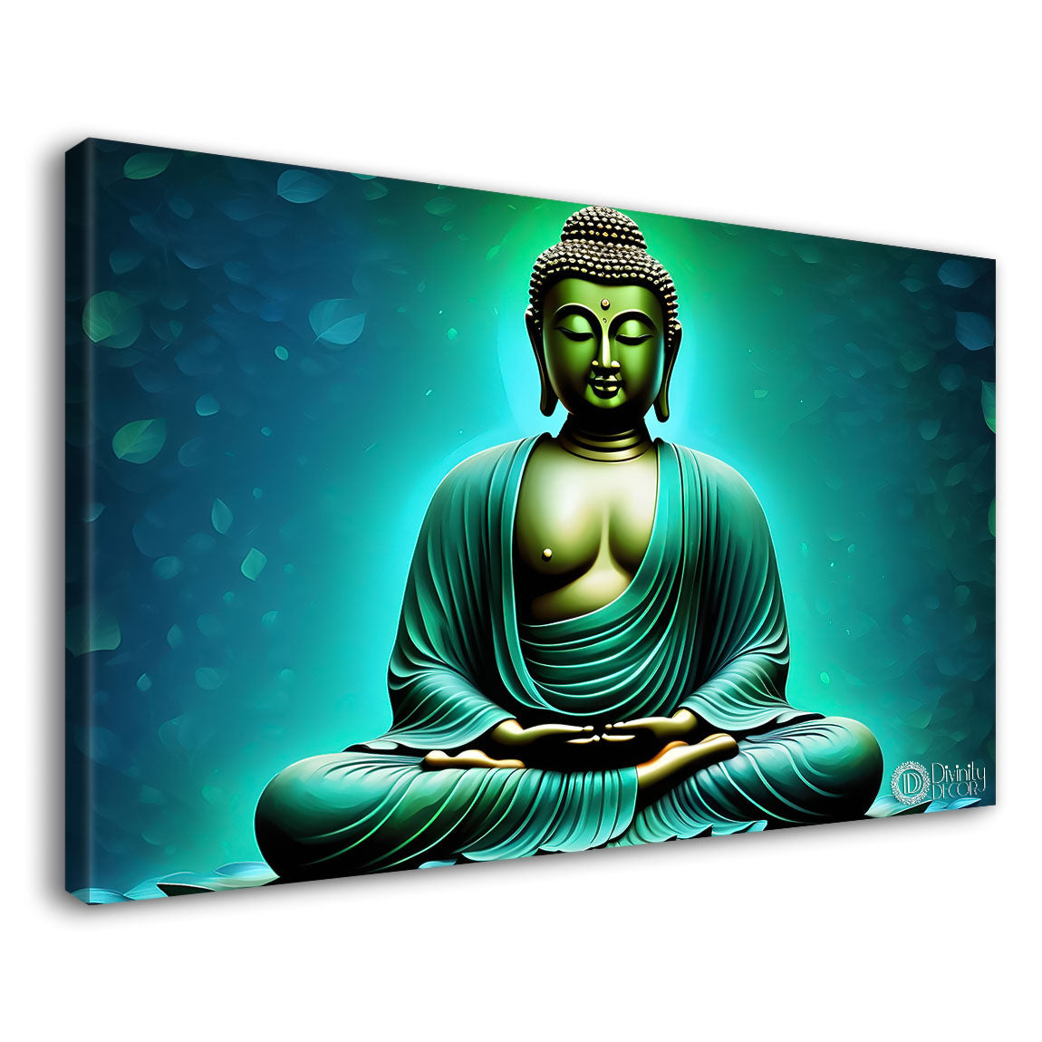 Golden buddha in green textured painting Canvas Wall Painting - Buddha-108
