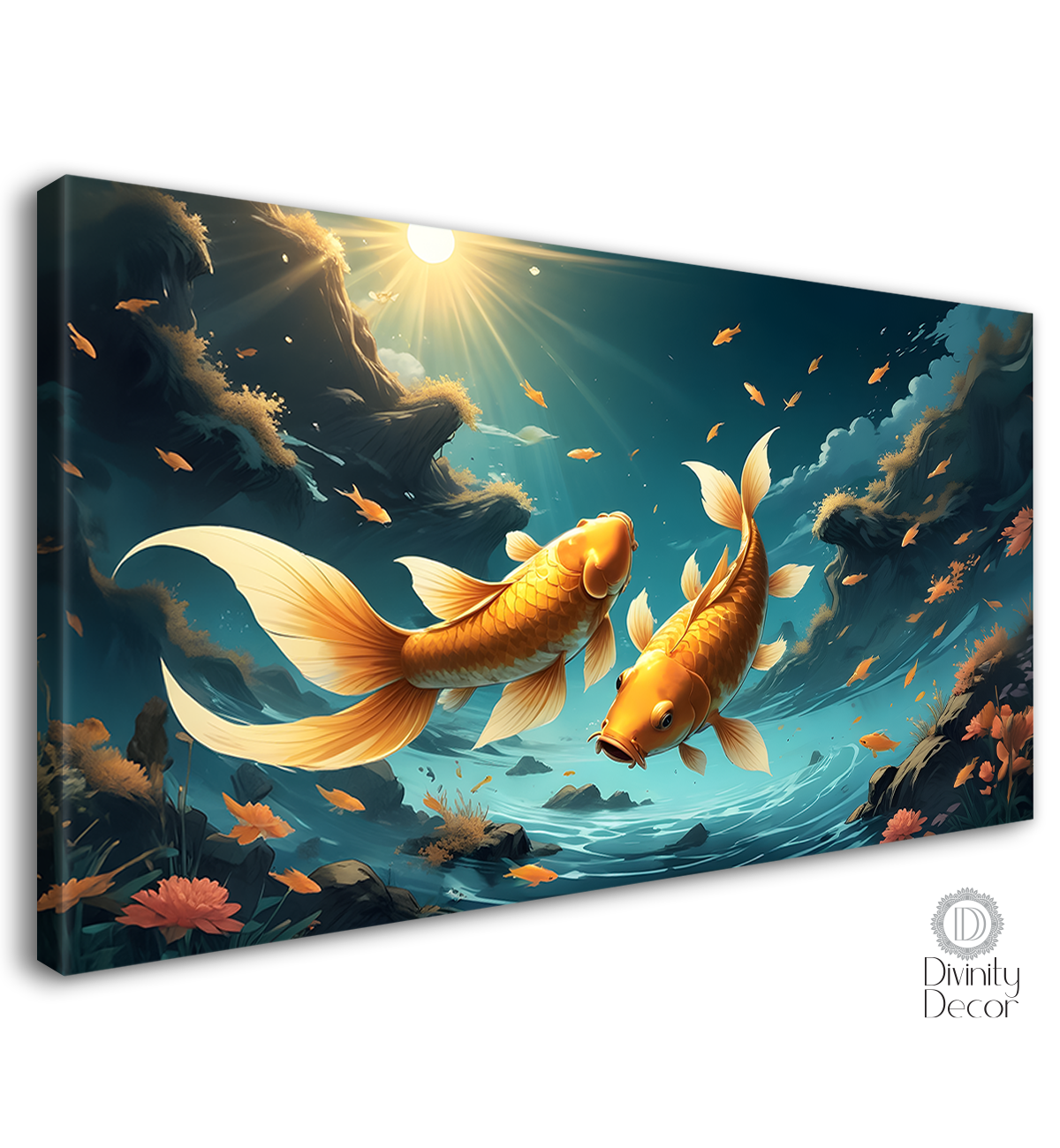 Gold fishes in the pond in textured art. - Design - Animal -108
