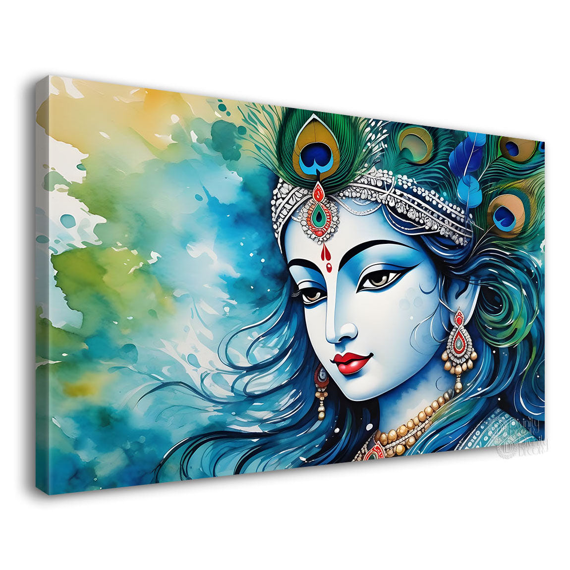 Blue face of Krishna with colorful background painting Canvas Painting - Design - Krishna-109
