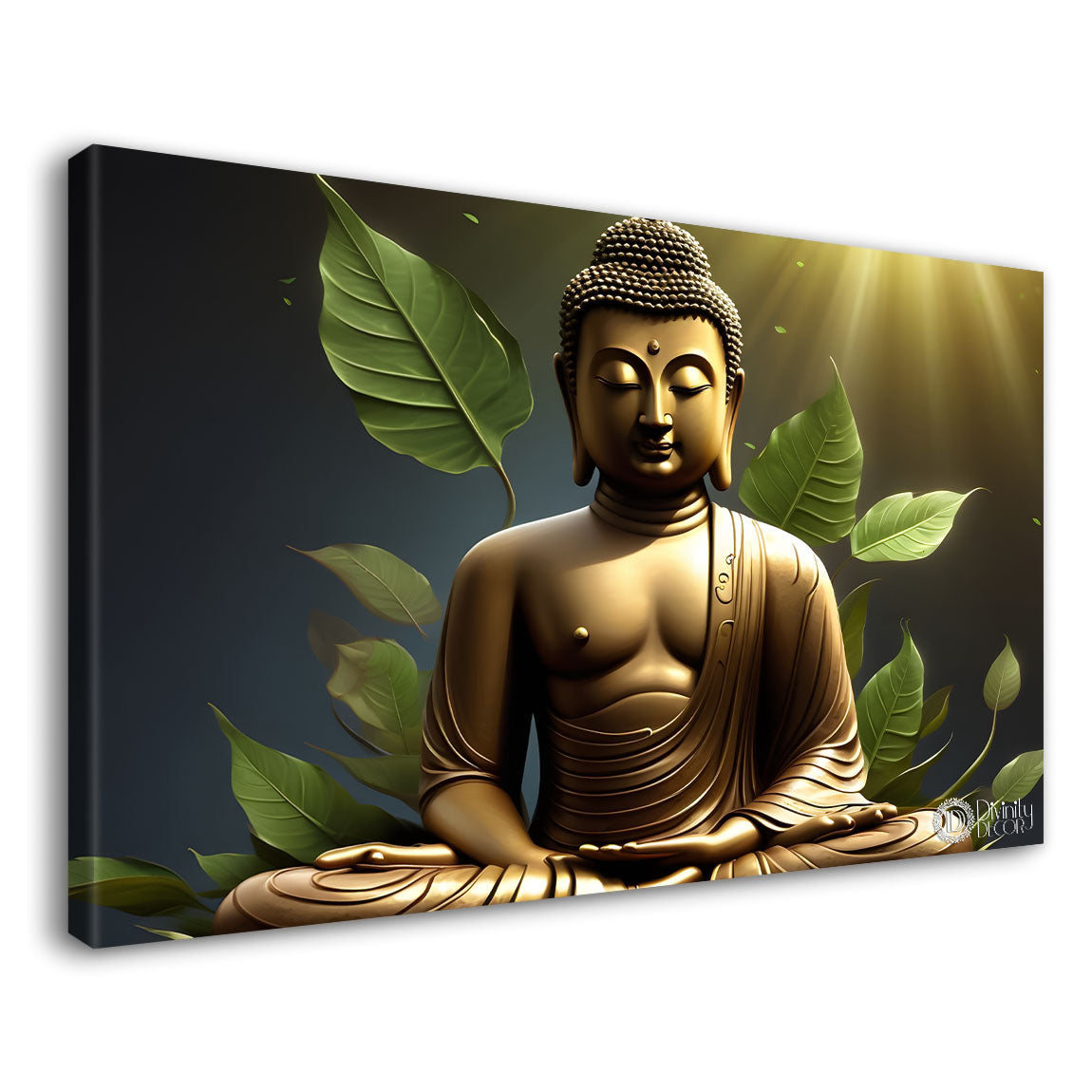 Golden buddha with green background painting Canvas Wall Painting - Buddha-10