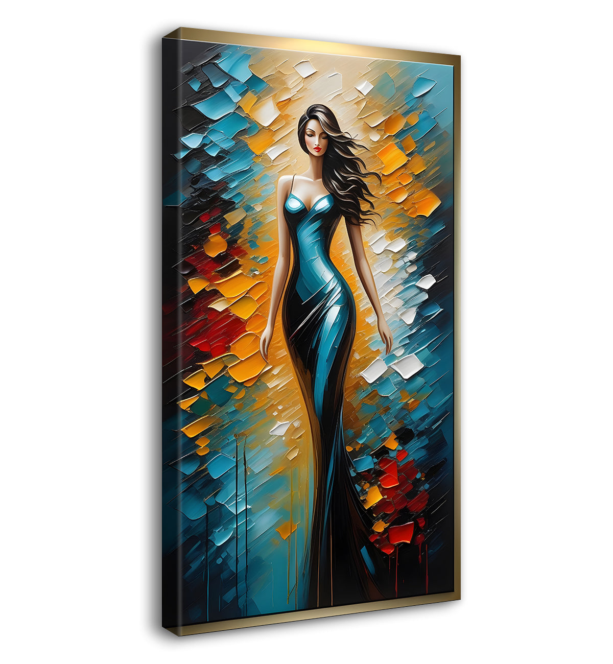 Woman with colourful background oil painting Canvas Painting - Design - Modern-V-10