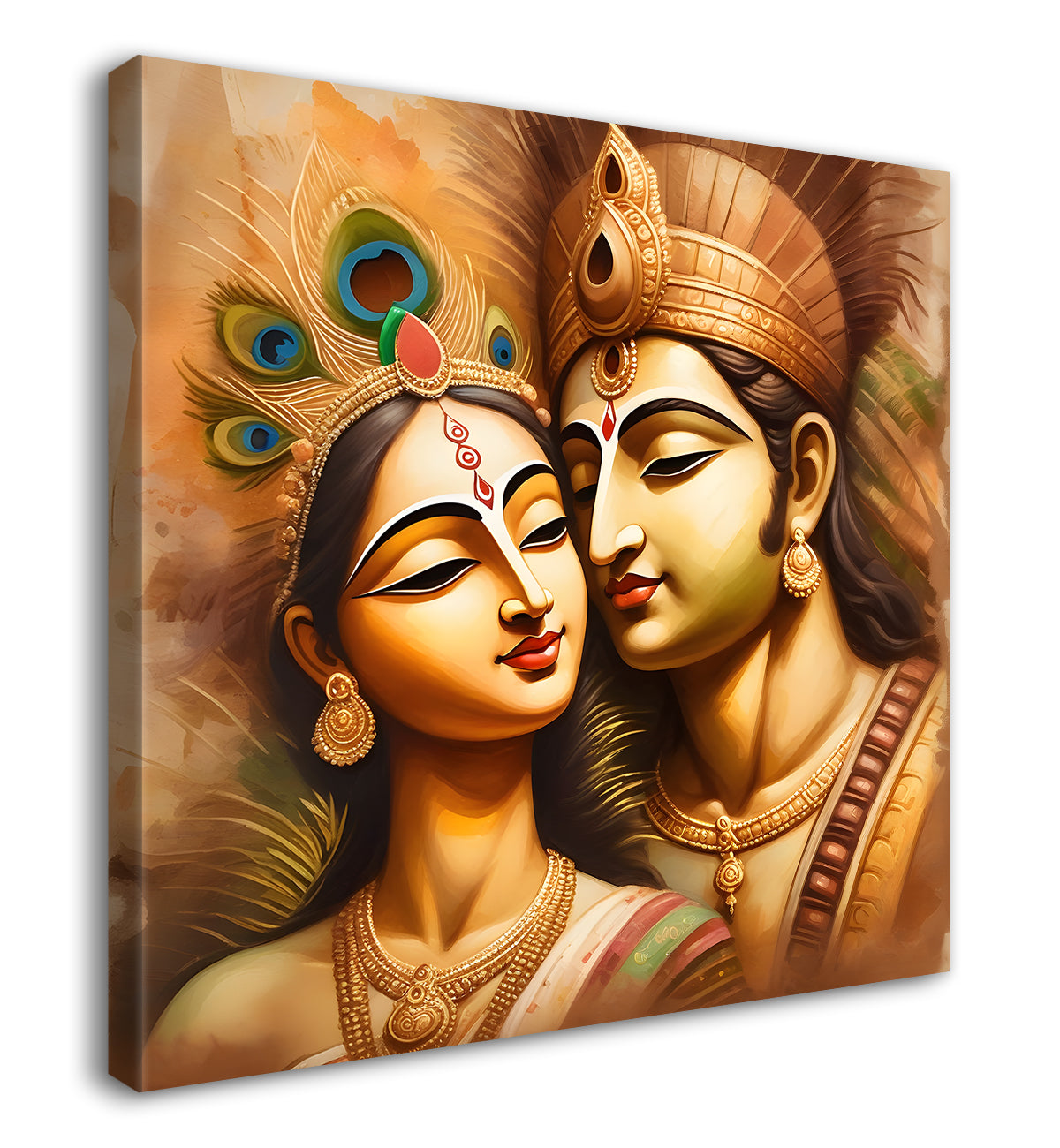 Krishna with radha in golden textued painting Canvas Painting 24X24- Design - Krishna-S-10