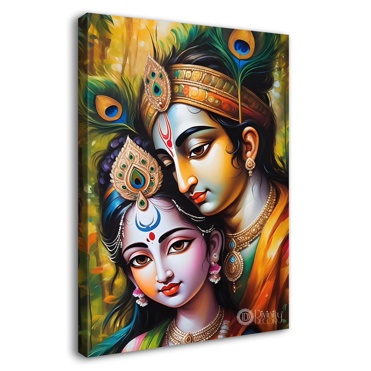 Krishna with radha in yellow background textured art Canvas Painting - Design - Krishna-V-10