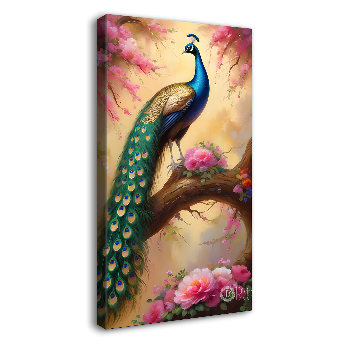 Peacock on branch with bright background modenr art  - Design - Peacock-V-10