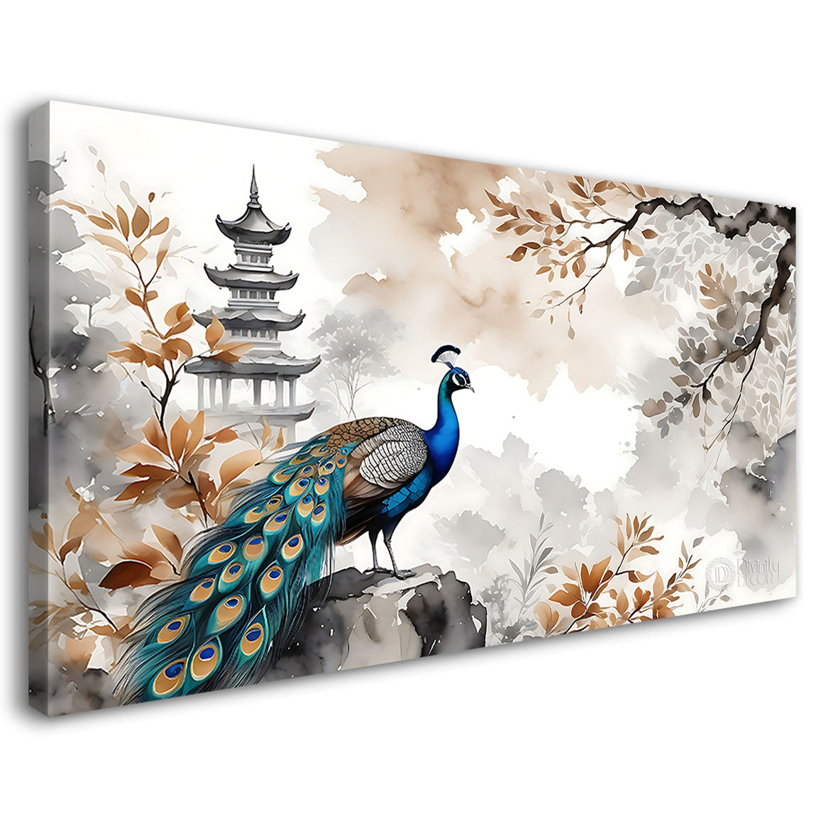 Peacock with grey textured background Canvas Painting - Design - Peacock-11