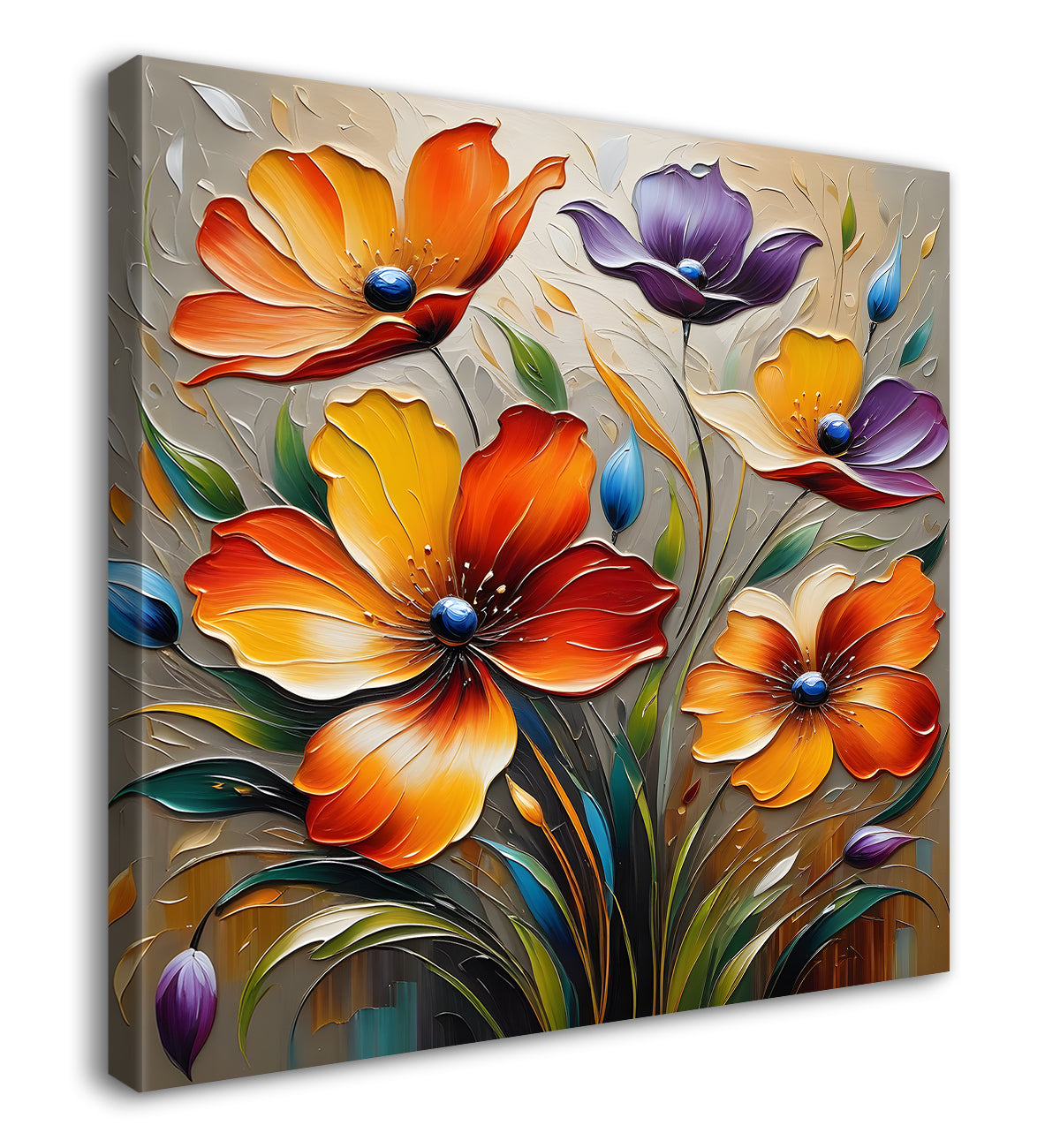 Orange flowers in light background textured painting - Flower-S-110