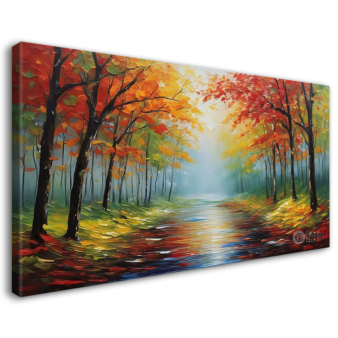Orange trees with lake in textured painting Canvas Painting - Nature Art -110