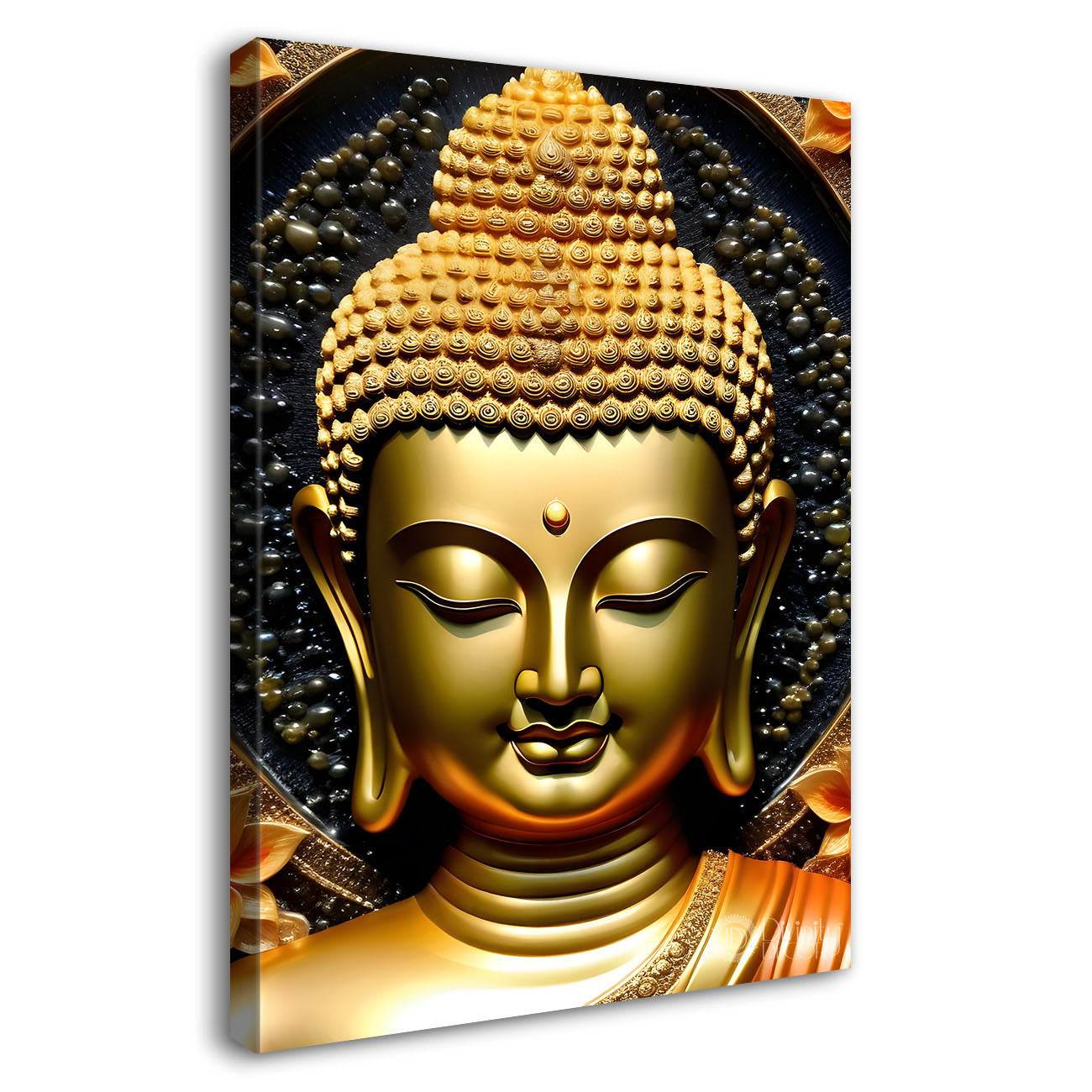 Golden buddha face with dark background   - Buddha-V-110