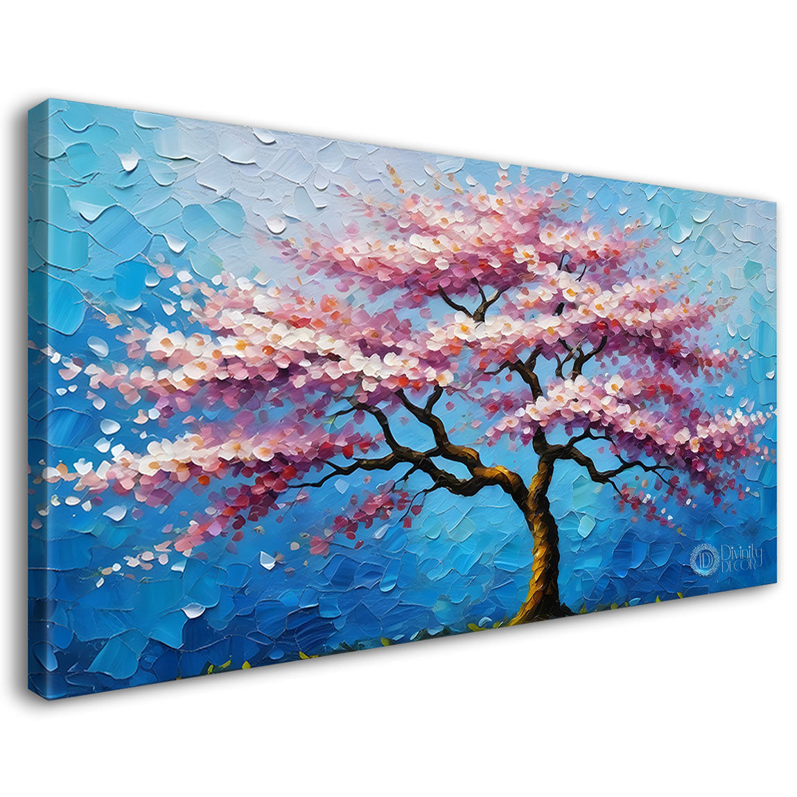 White flower tree in textured background oil painting - Design - Tree-110