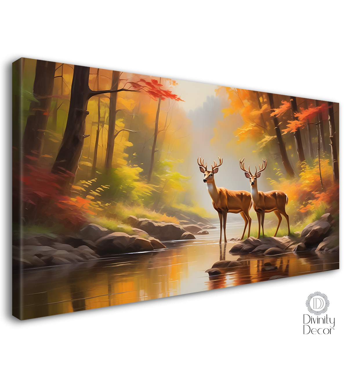 Deer with the orange trees and lake textured art..- Design - Animal -111