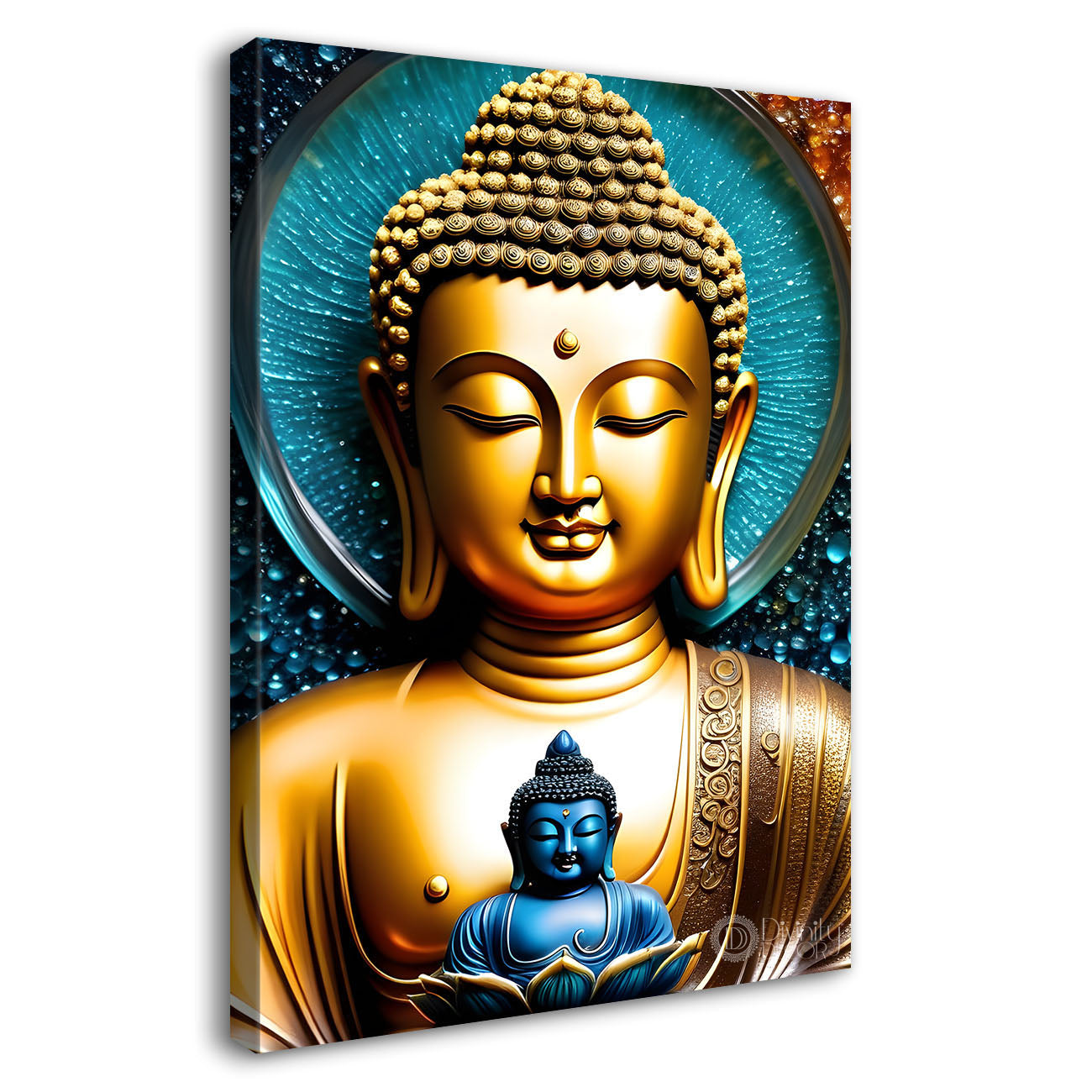Golden buddha with blue background painting - Buddha-V-111